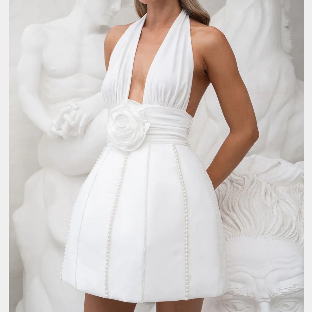 Elegant White Halter Wedding Dress